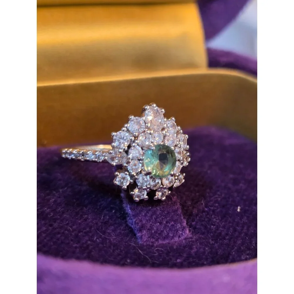 925 Sterling‎ Silver Green Moissanite Halo Ring 6.5 By Bomb Party